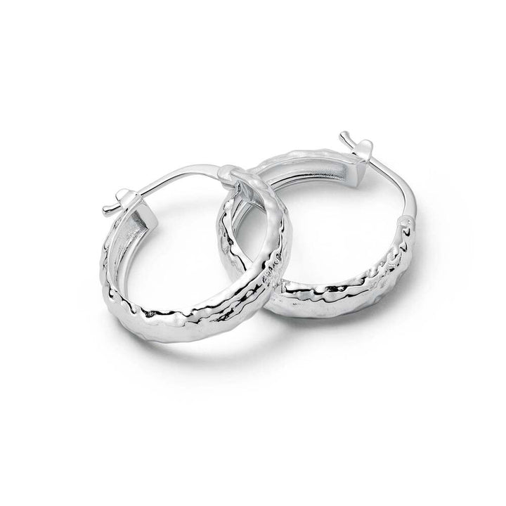 Daisy London Sterling Silver Midi Textured Hoop Earrings