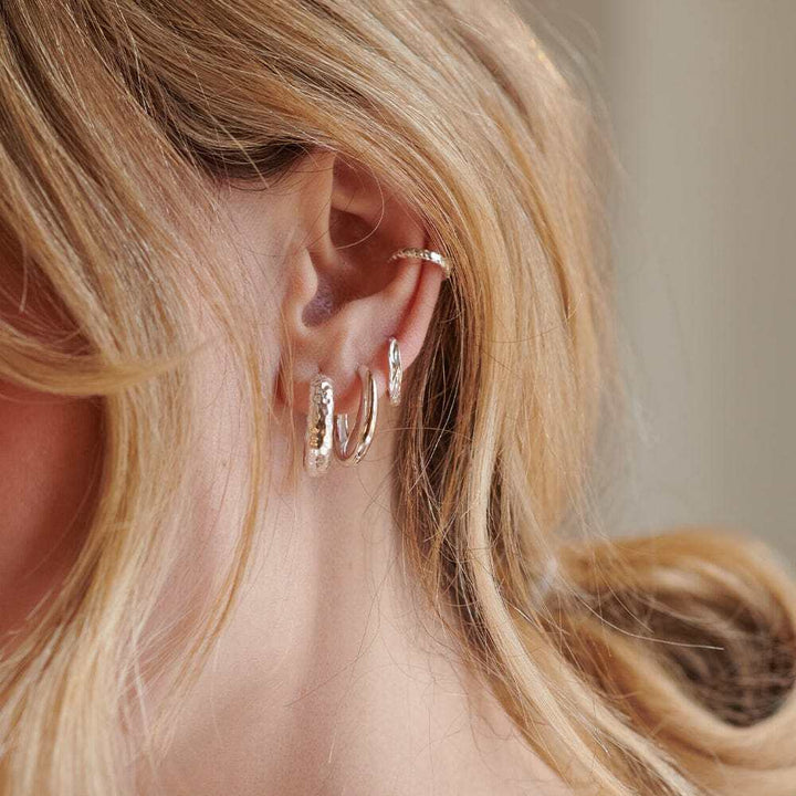 Daisy London Sterling Silver Midi Textured Hoop Earrings Additional Image - 1