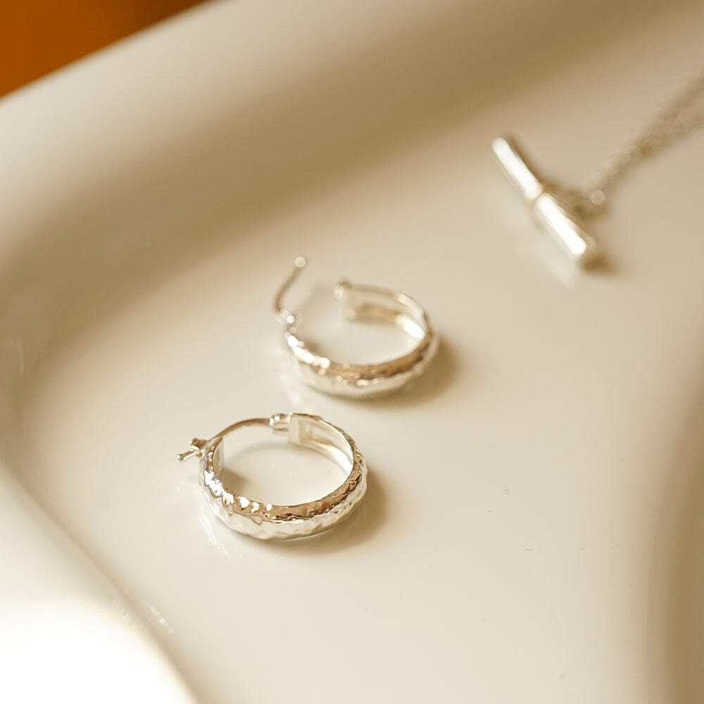 Daisy London Sterling Silver Midi Textured Hoop Earrings Additional Image - 2