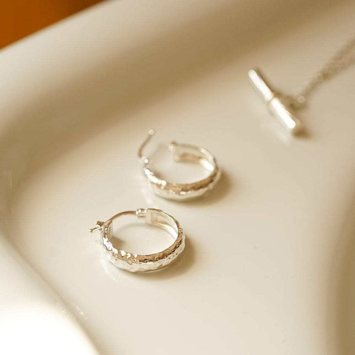 Daisy London Sterling Silver Midi Textured Hoop Earrings Additional Image - 2