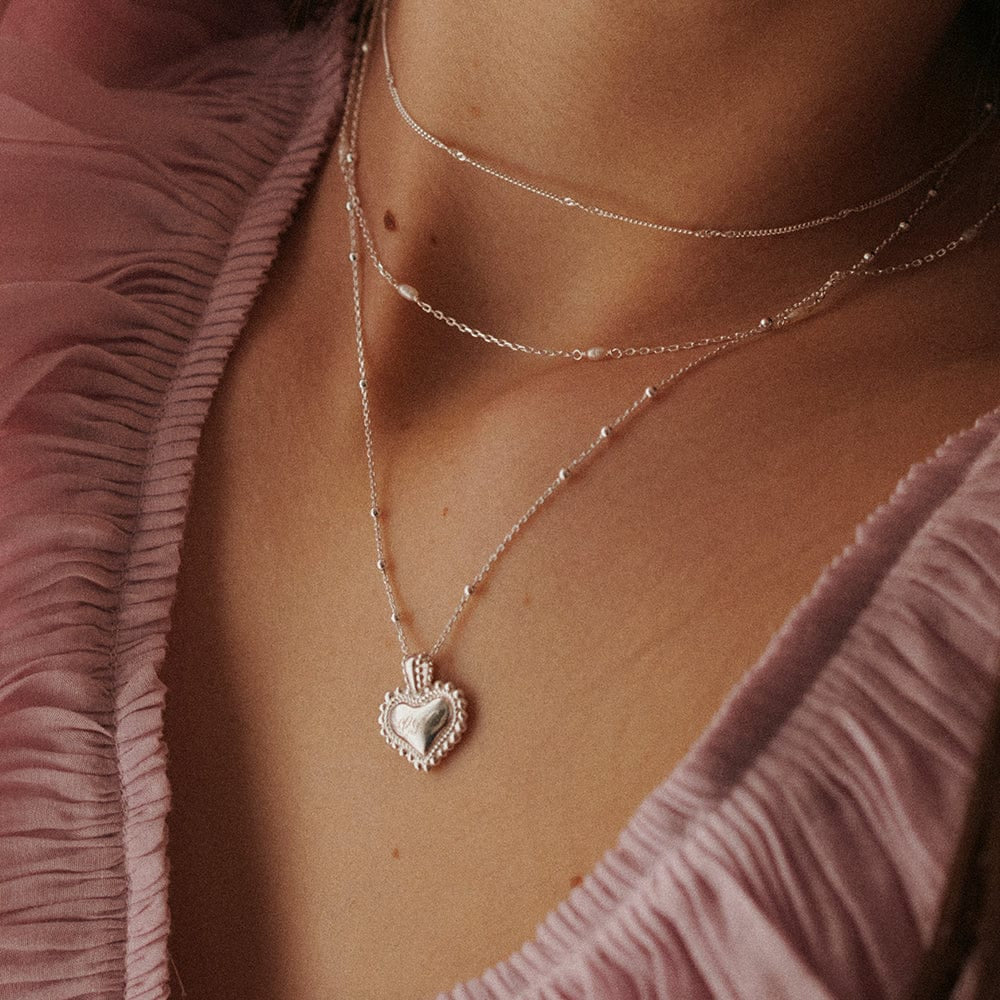 Daisy London Sterling Silver Mini Engravable Bobble Heart Necklace