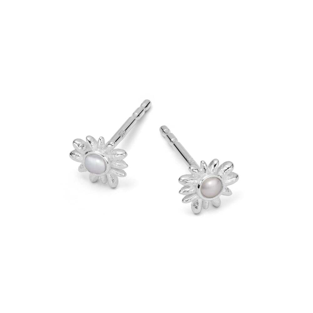 Daisy London Sterling Silver Daisy Mini Mother Of Pearl Stud Earrings