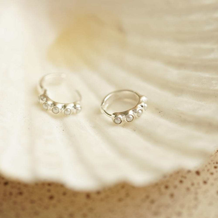 Daisy London Sterling Silver Mini Pearl Huggie Earrings Additional Image - 1