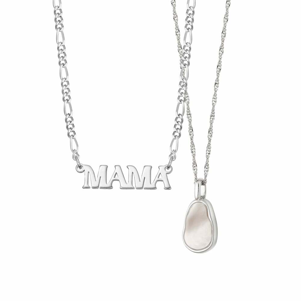 Daisy London Sterling Silver Mother Of Pearl &amp; Mama Necklace Layering Set