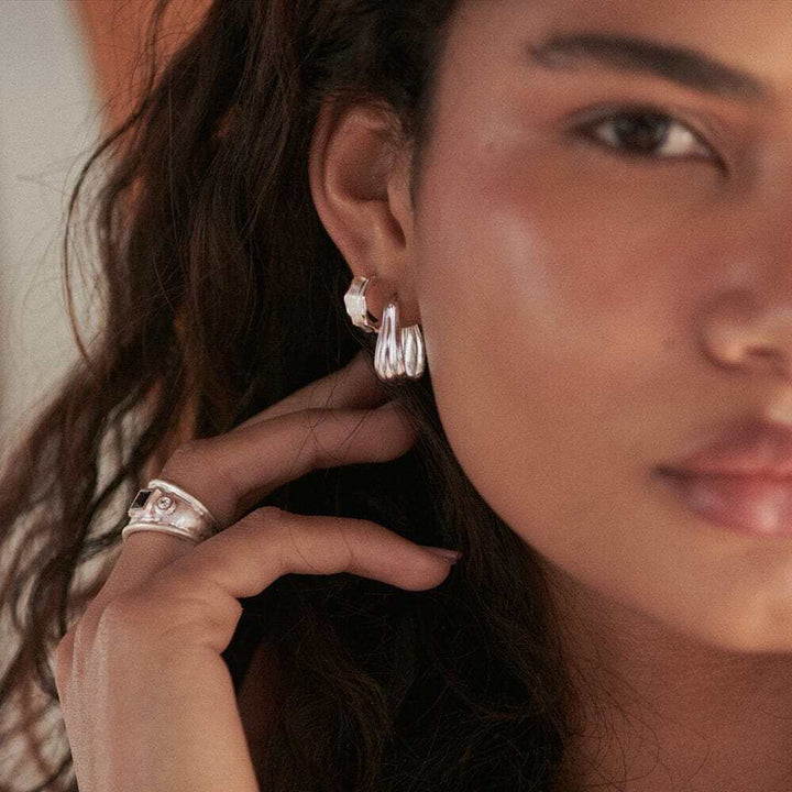 Daisy London Sterling Silver Organic Creole Earrings Additional Image - 3