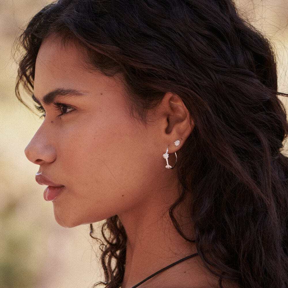 Daisy London Sterling Silver Organic Mother of Pearl Hoop Earrings Additional Image - 3