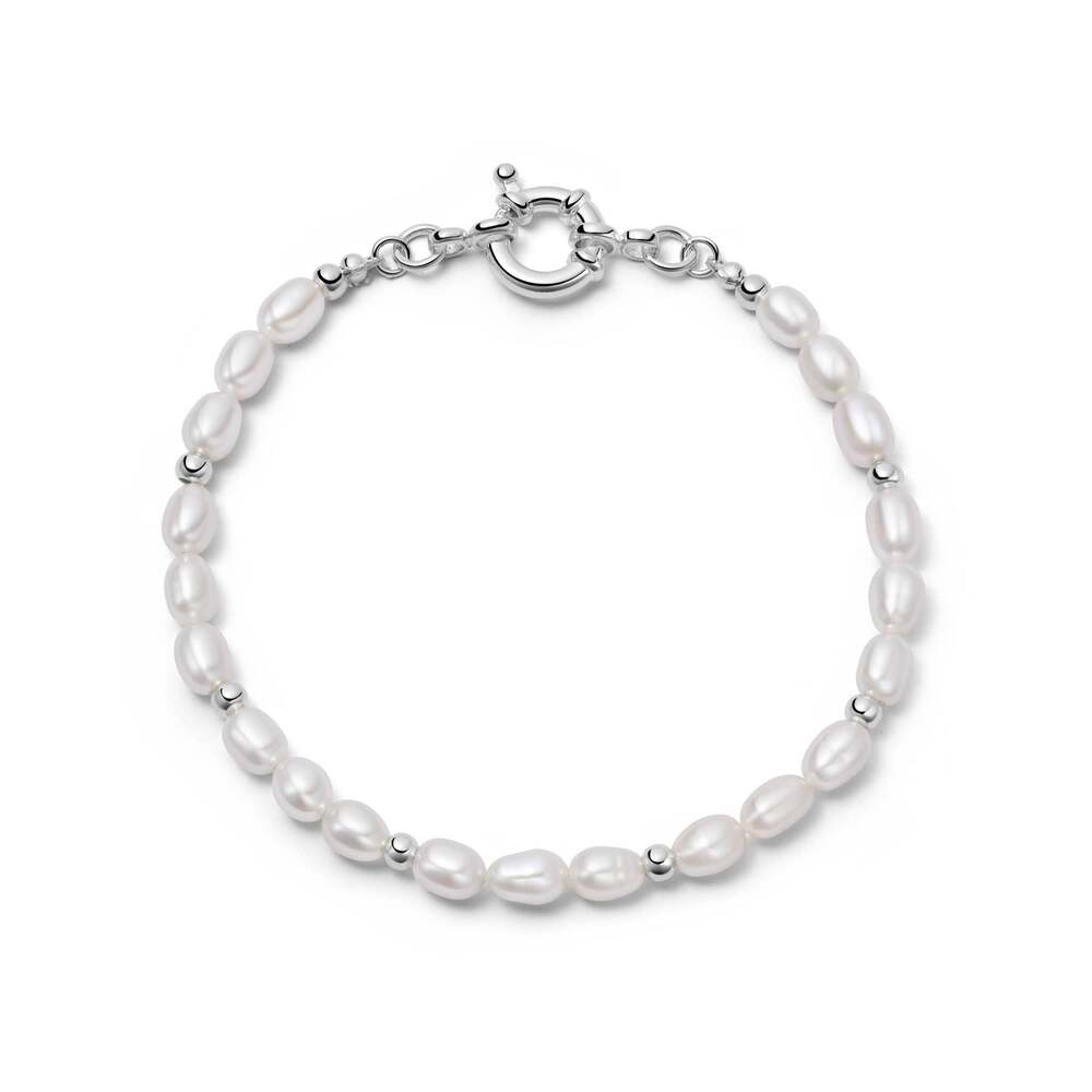 Daisy London Sterling Silver Pearl Beaded Chain Bracelet
