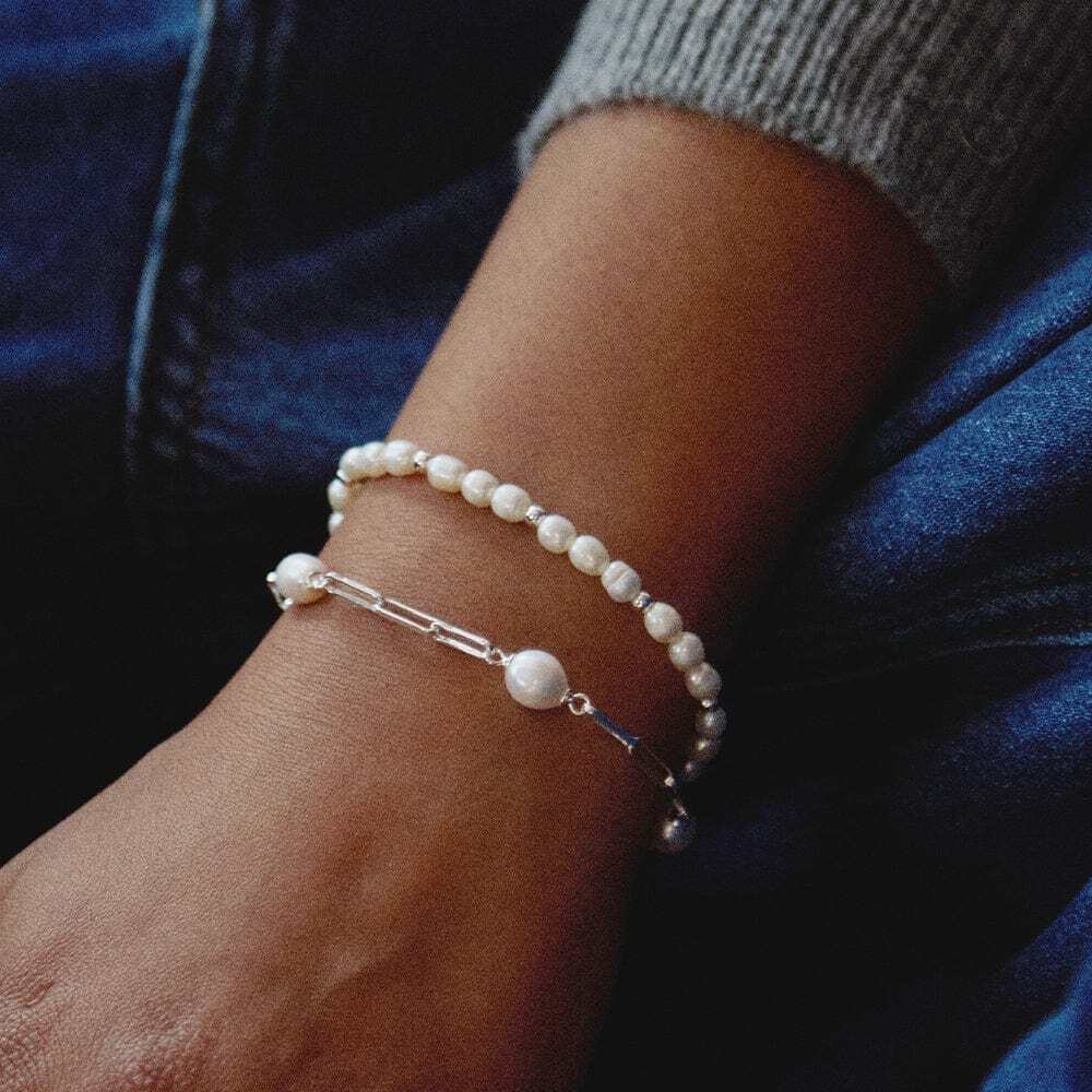 Daisy London Sterling Silver Pearl Beaded Chain Bracelet Additional Image - 1