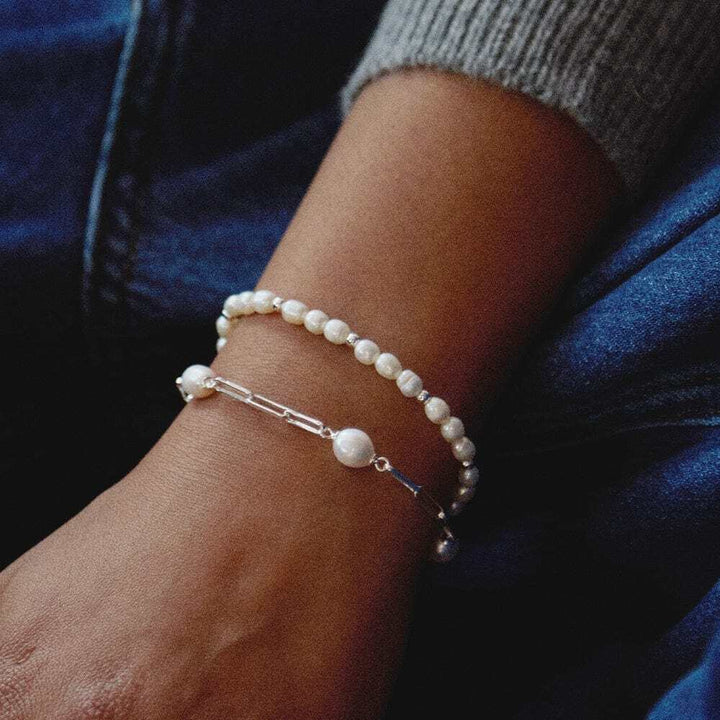 Daisy London Sterling Silver Pearl Beaded Chain Bracelet Additional Image - 1