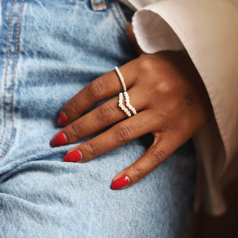 Daisy London Sterling Silver Pearl Wave Band Ring Additional Image - 3