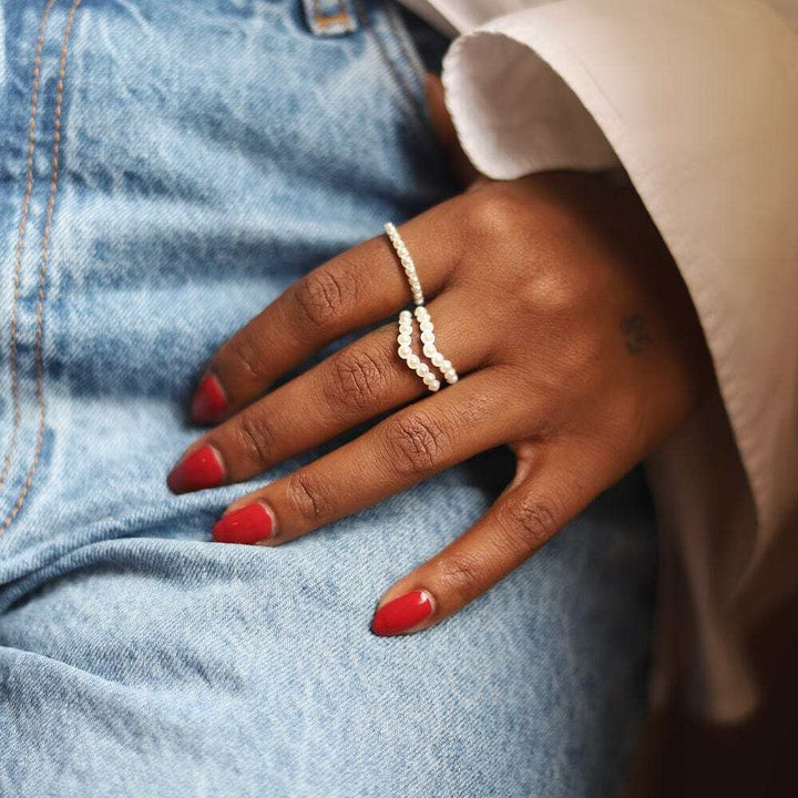 Daisy London Sterling Silver Pearl Wave Band Ring Additional Image - 3