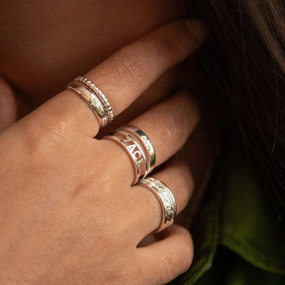 Daisy London Sterling Silver Personalised Band Ring Additional Image - 1
