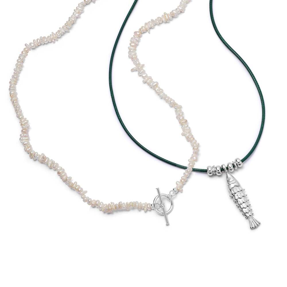 Daisy London Sterling Silver Polly Beach Pearl And Fish Cord Necklace Layering Set