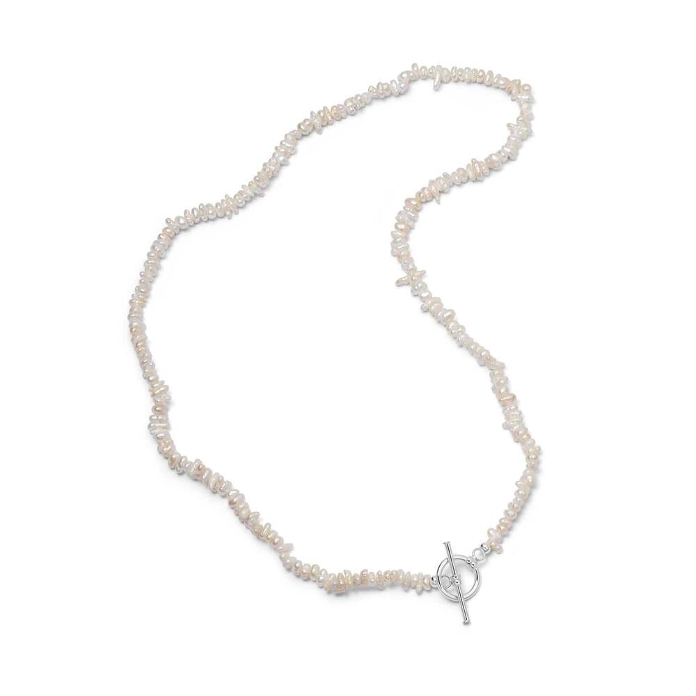 Daisy London Sterling Silver Polly Beach Pearl T Bar Necklace