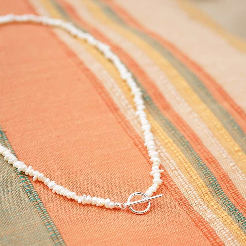 Daisy London Sterling Silver Polly Beach Pearl T Bar Necklace Additional Image - 4