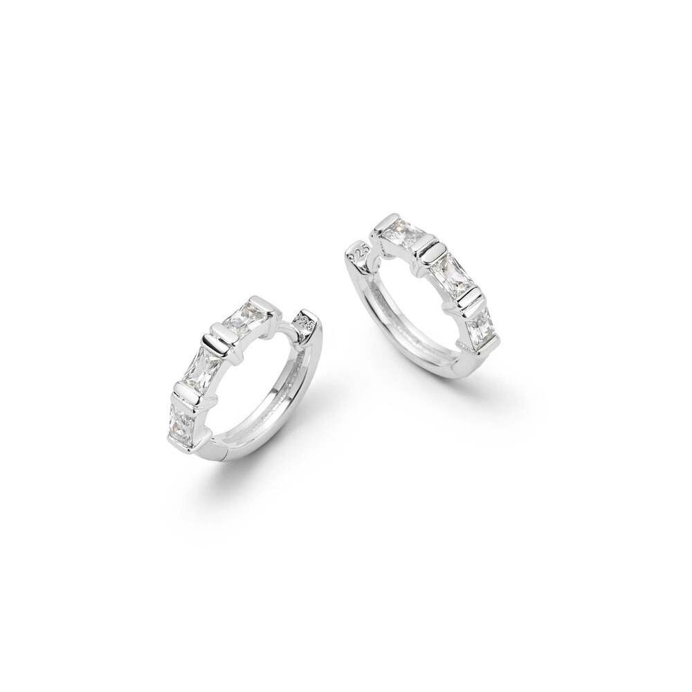 Daisy London Sterling Silver Polly Crystal Huggie Hoop Earrings
