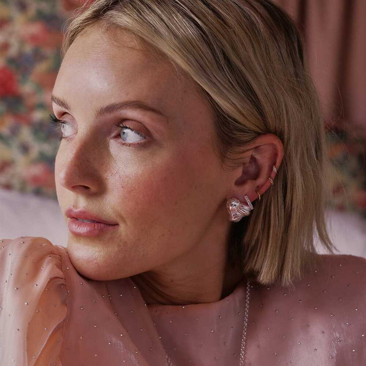 Daisy London Sterling Silver Polly Crystal Huggie Hoop Earrings Additional Image - 3