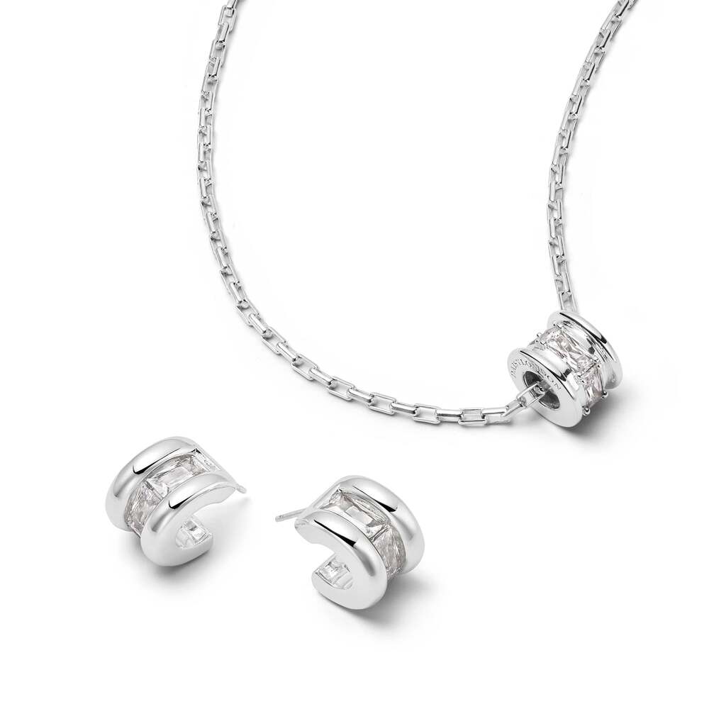 Daisy London Sterling Silver Polly Crystal Mini Hoop &amp; Bead Necklace Set