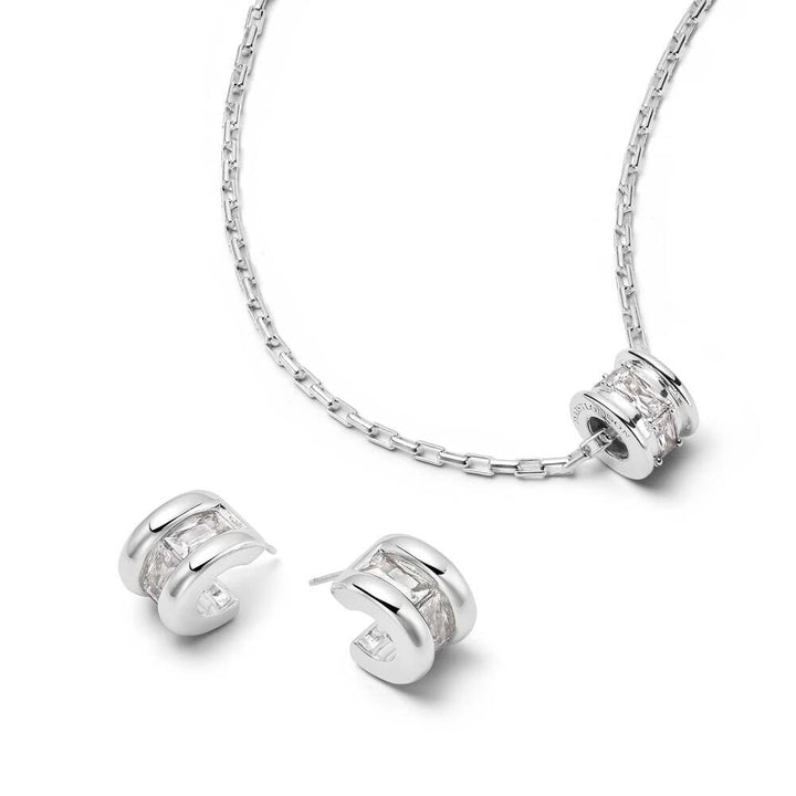 Daisy London Sterling Silver Polly Crystal Mini Hoop &amp; Bead Necklace Set