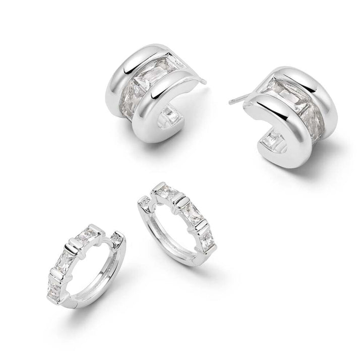 Daisy London Sterling Silver Polly Crystal Mini Hoop &amp; Huggie Earring Stack