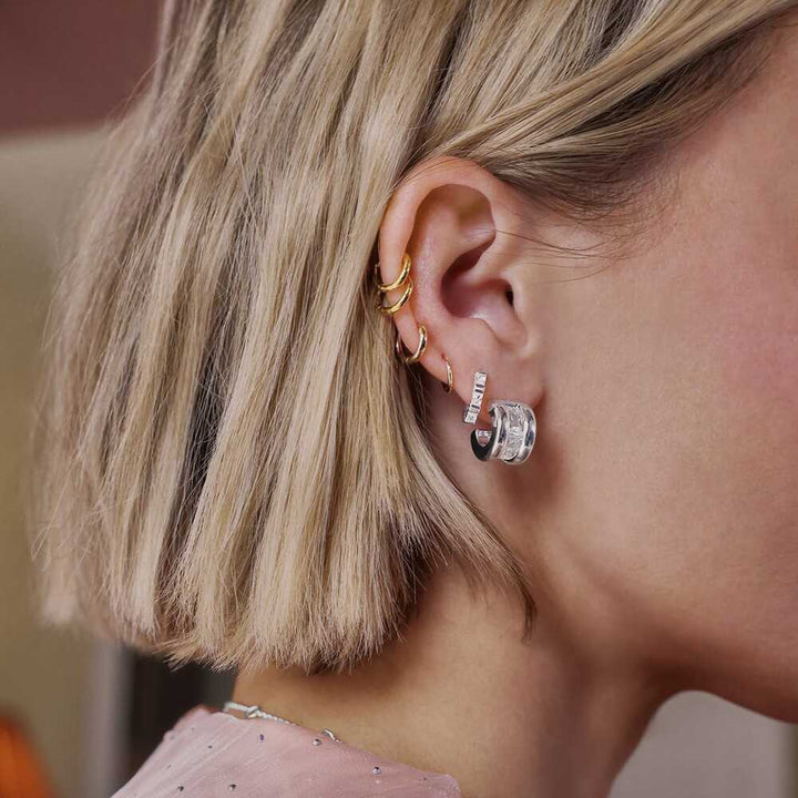 Daisy London Sterling Silver Polly Crystal Mini Hoop &amp; Huggie Earring Stack Additional Image - 1