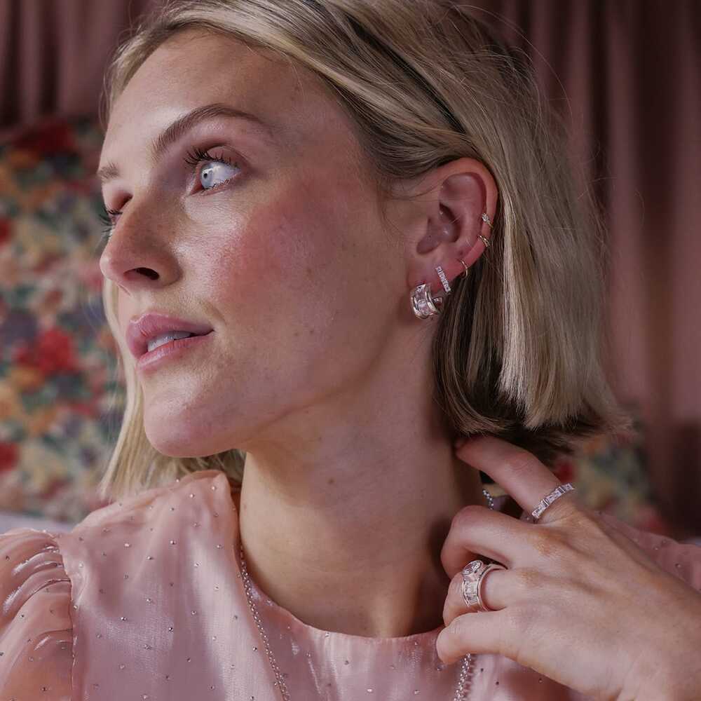 Daisy London Sterling Silver Polly Crystal Mini Hoop &amp; Huggie Earring Stack Additional Image - 3