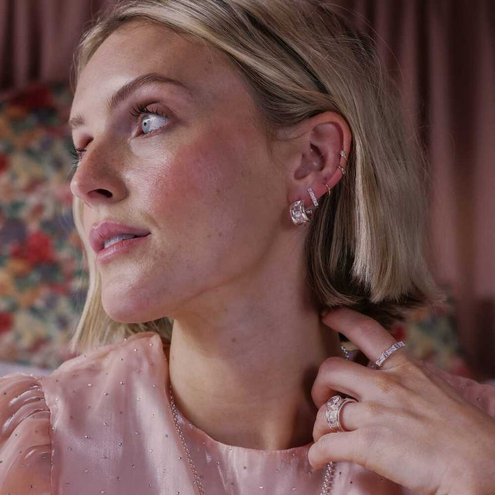 Daisy London Sterling Silver Polly Crystal Mini Hoop &amp; Huggie Earring Stack Additional Image - 3
