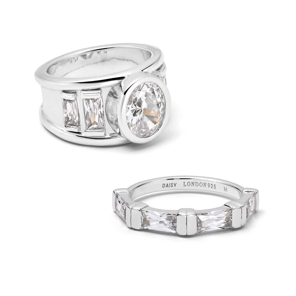 Daisy London Sterling Silver Polly Crystal Ring Stack