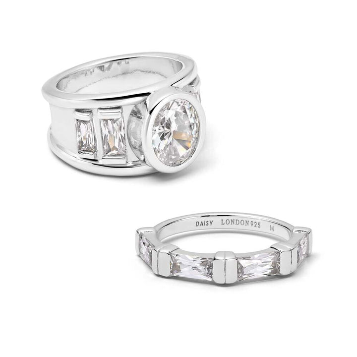 Daisy London Sterling Silver Polly Crystal Ring Stack