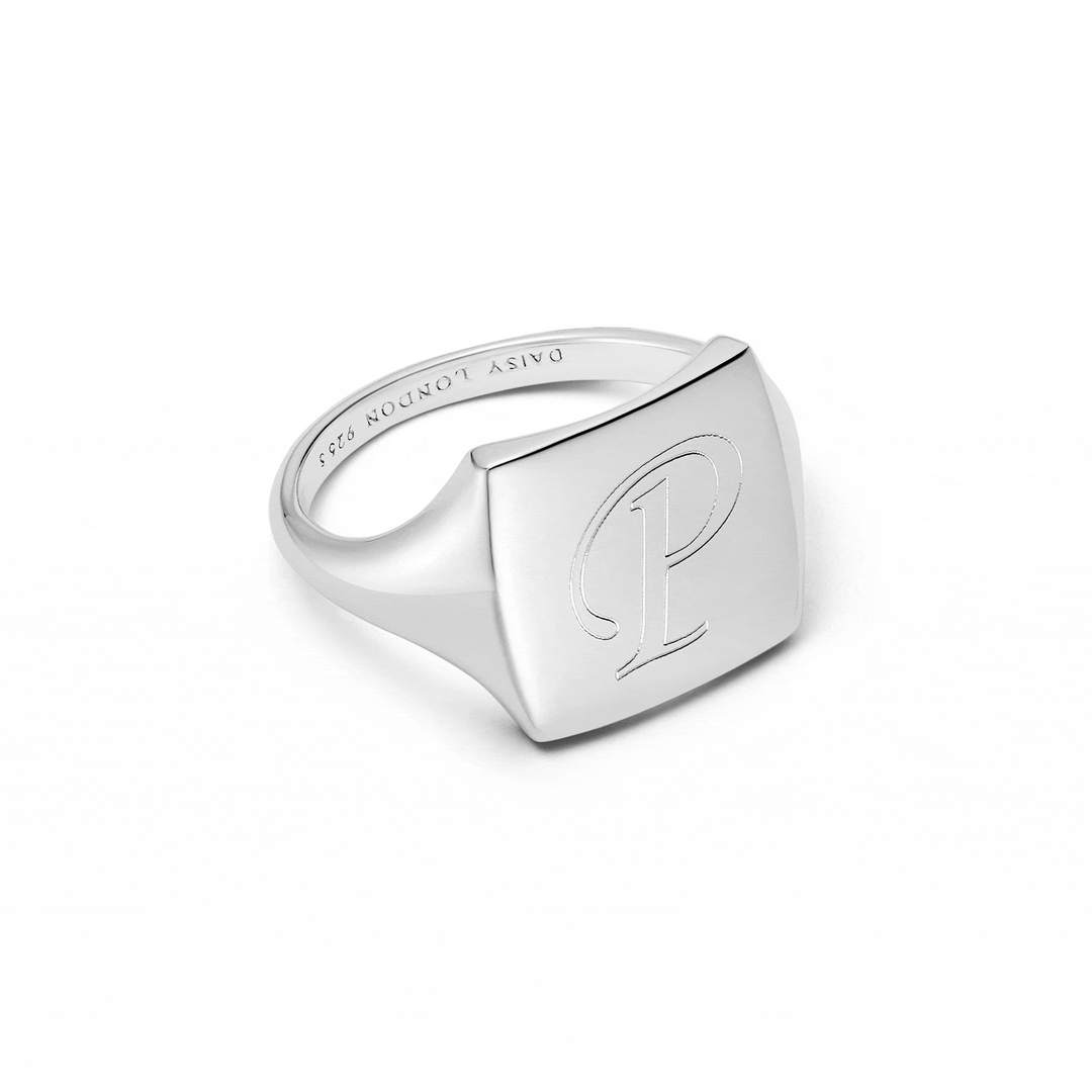 Daisy London Sterling Silver Polly Engravable Square Signet Ring