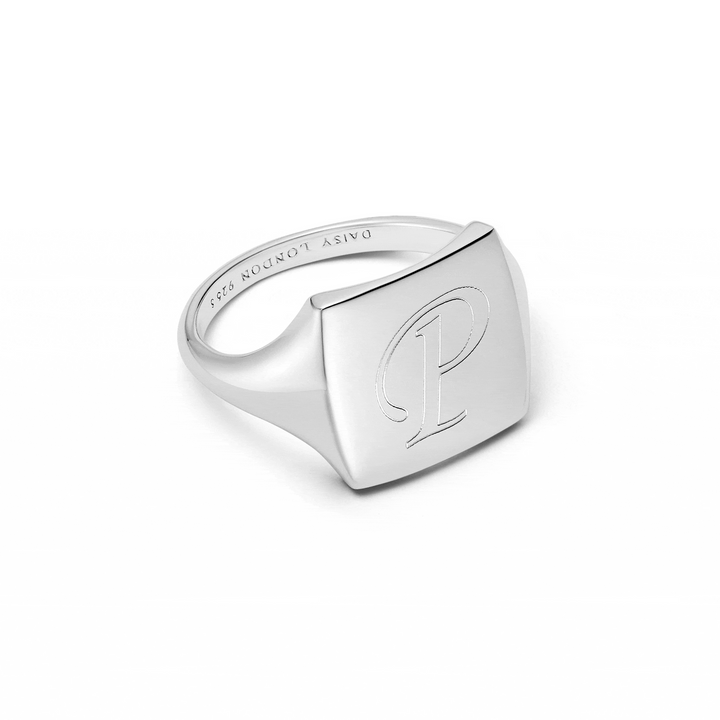 Daisy London Sterling Silver Polly Engravable Square Signet Ring