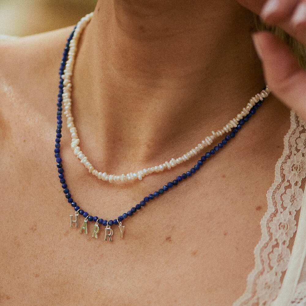 Daisy London Sterling Silver Polly Personalised Lapis Bead Necklace Additional Image - 1
