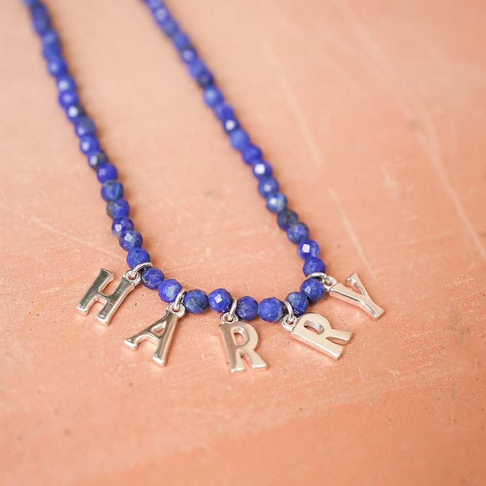 Daisy London Sterling Silver Polly Personalised Lapis Bead Necklace Additional Image - 2