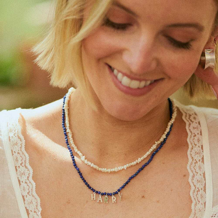 Daisy London Sterling Silver Polly Personalised Lapis Bead Necklace Additional Image - 3
