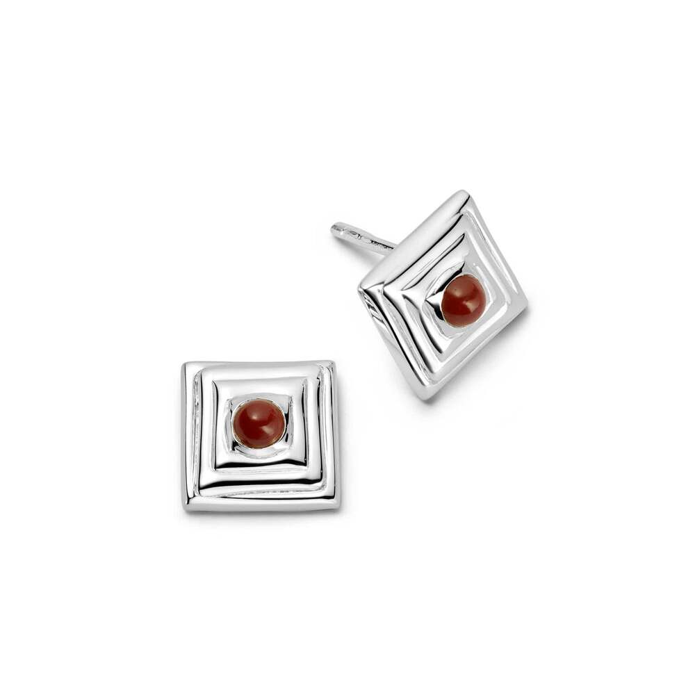 Daisy London Sterling Silver Red Jasper Mini Square Stud Earrings