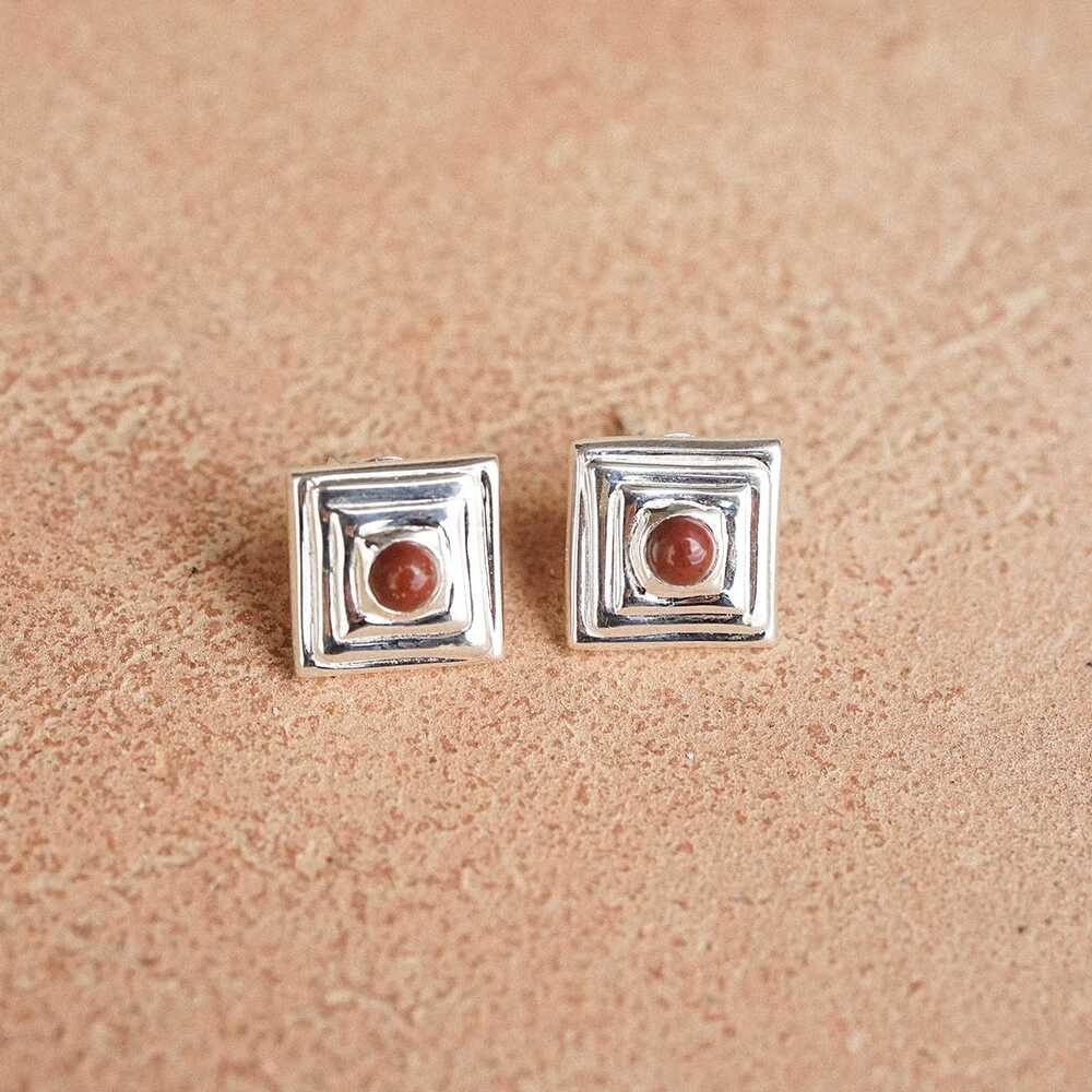 Daisy London Sterling Silver Red Jasper Mini Square Stud Earrings Additional Image - 2