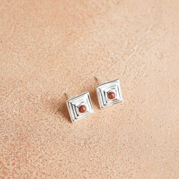 Daisy London Sterling Silver Red Jasper Mini Square Stud Earrings Additional Image - 3