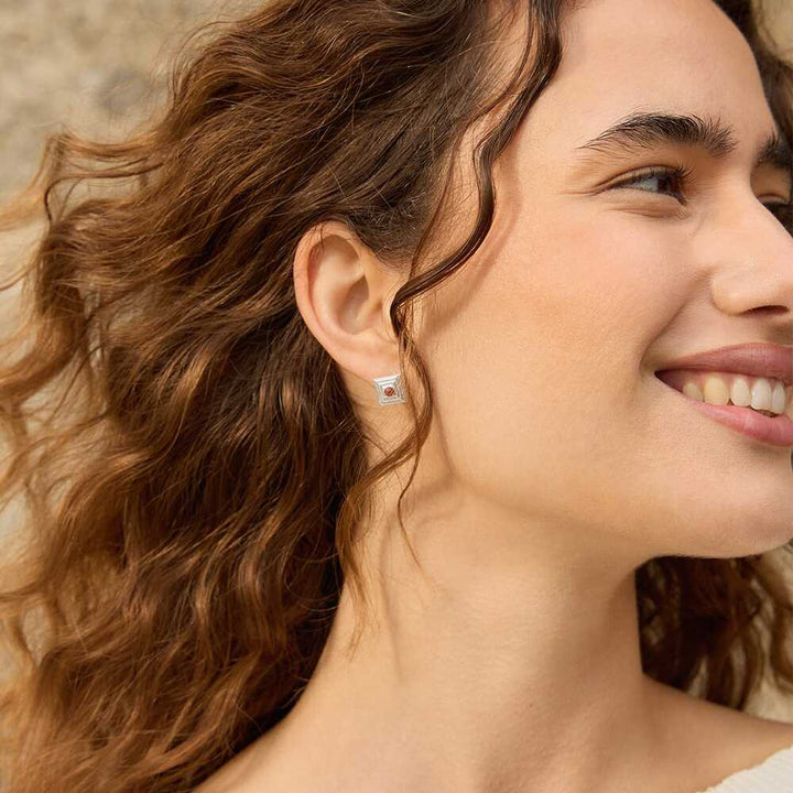 Daisy London Sterling Silver Red Jasper Mini Square Stud Earrings Additional Image - 4