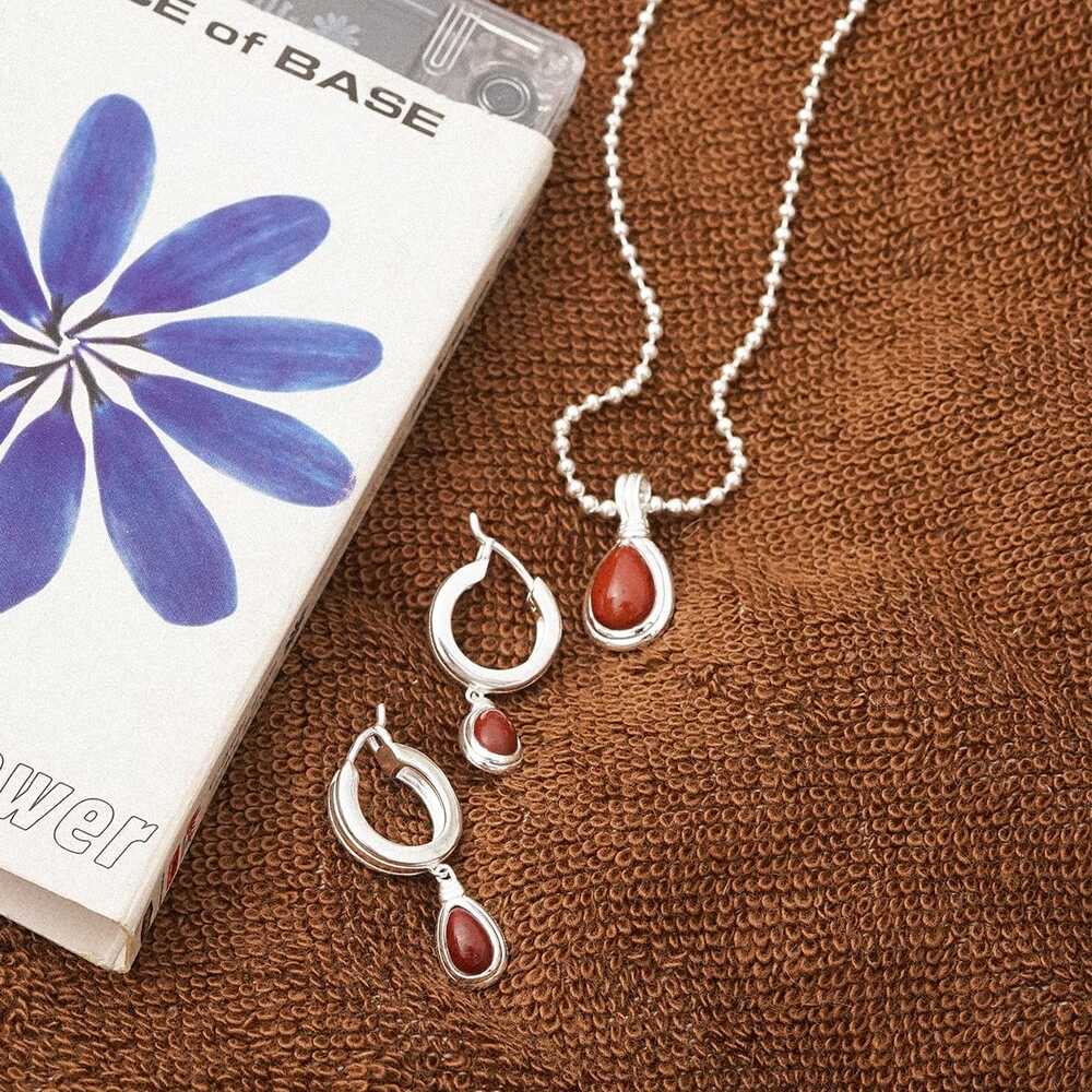 Daisy London Sterling Silver Red Jasper Pear Drop Earrings Additional Image - 2