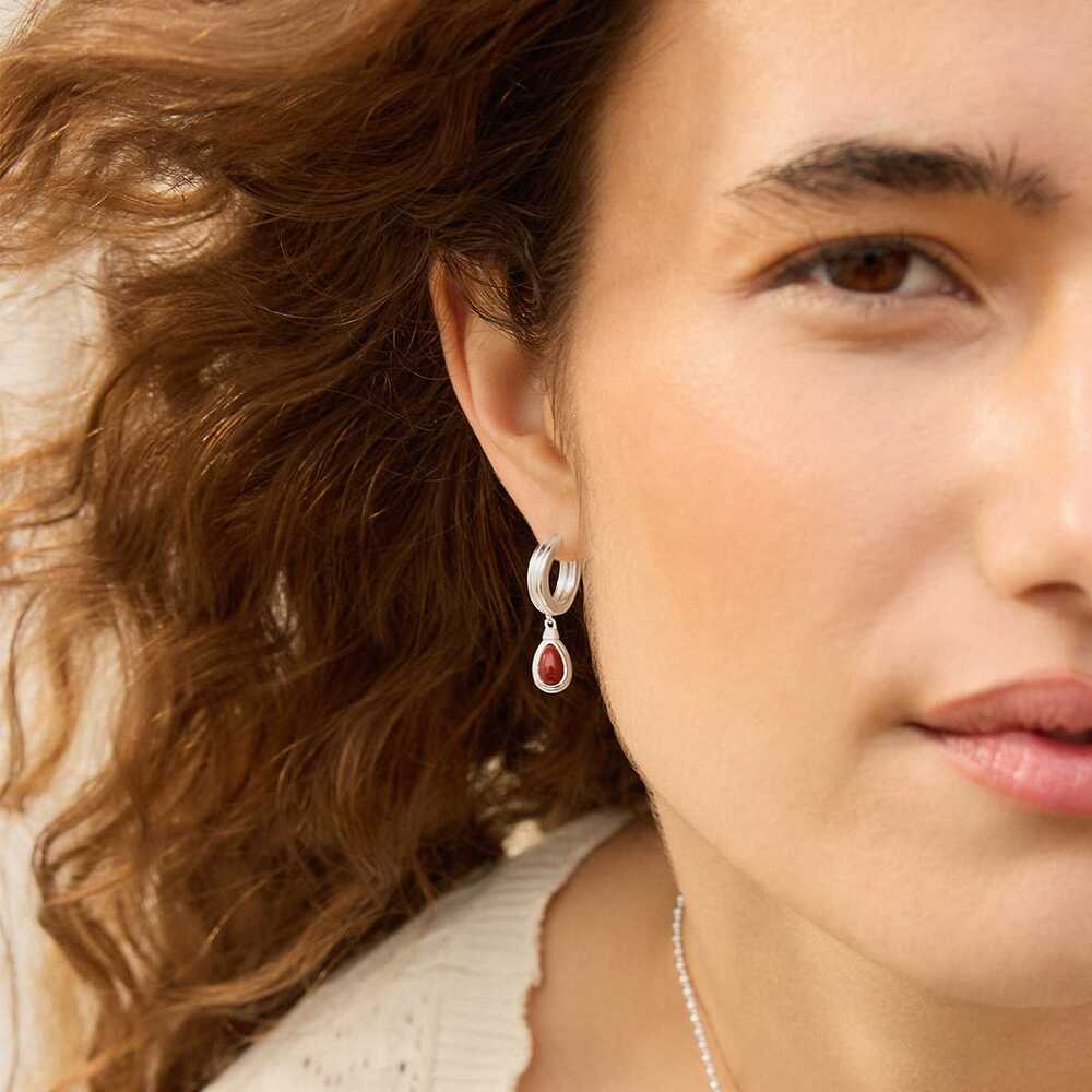 Daisy London Sterling Silver Red Jasper Pear Drop Earrings Additional Image - 3