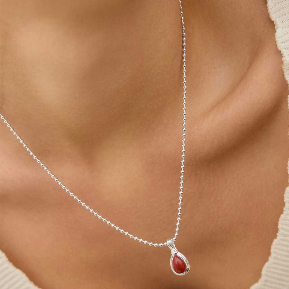Daisy London Sterling Silver Red Jasper Pear Necklace Additional Image - 1