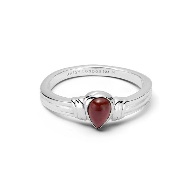 Daisy London Sterling Silver Red Jasper Pear Ring