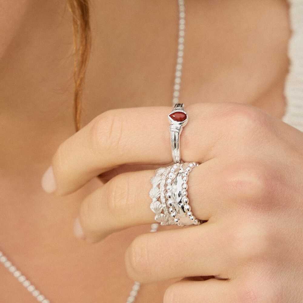 Daisy London Sterling Silver Red Jasper Pear Ring Additional Image - 1