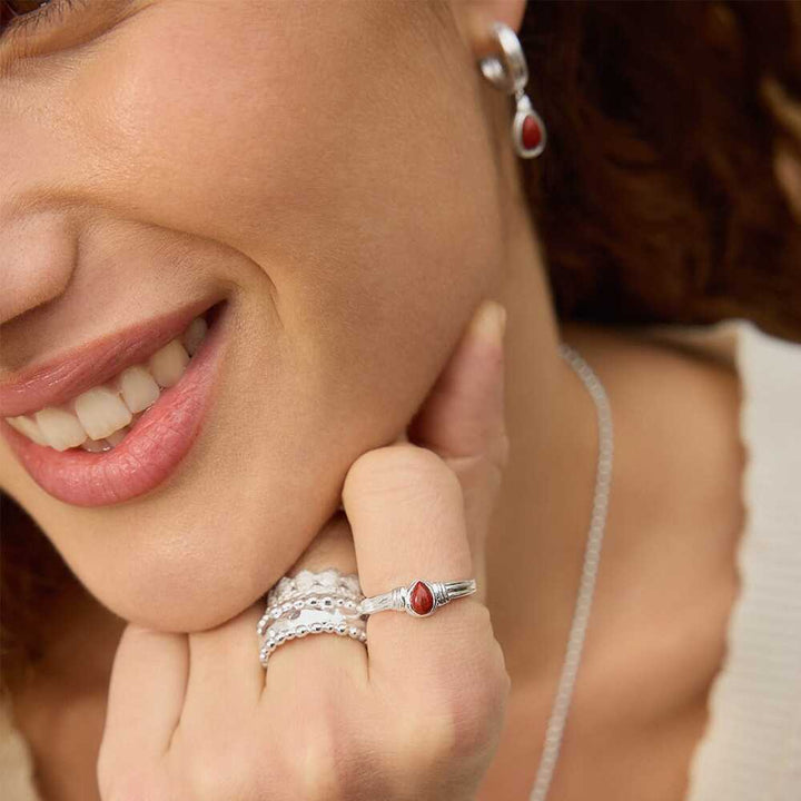 Daisy London Sterling Silver Red Jasper Pear Ring Additional Image - 3