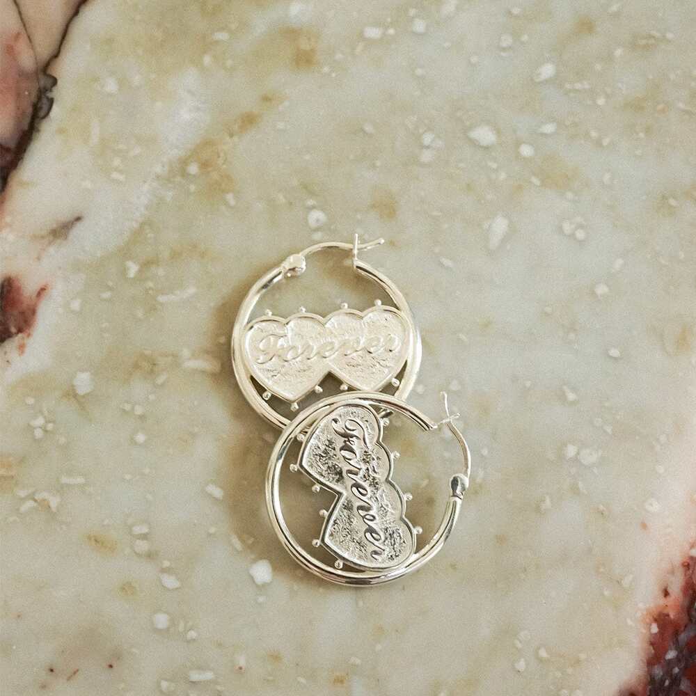 Daisy London Sterling Silver Shrimps Double Heart Earrings Additional Image - 4
