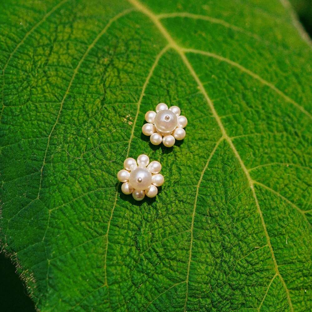 Daisy London Sterling Silver Shrimps Pearl Flower Stud Earrings Additional Image - 2