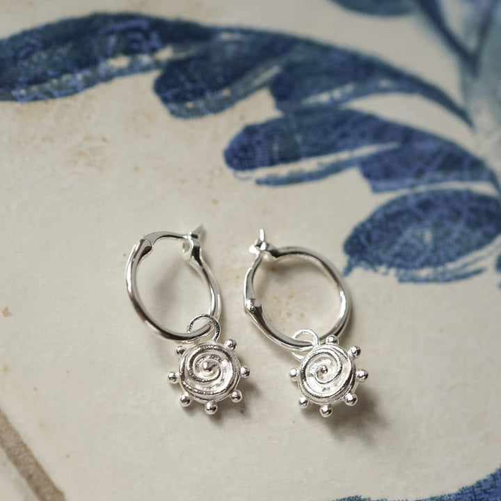 Daisy London Sterling Silver Spiral Sun Charm Earrings 2