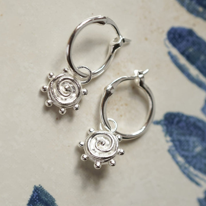 Daisy London Sterling Silver Spiral Sun Charm Earrings 5