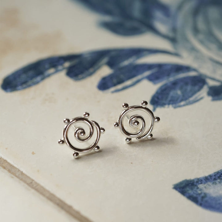 Daisy London Sterling Silver Spiral Sun Maxi Stud Earrings 2