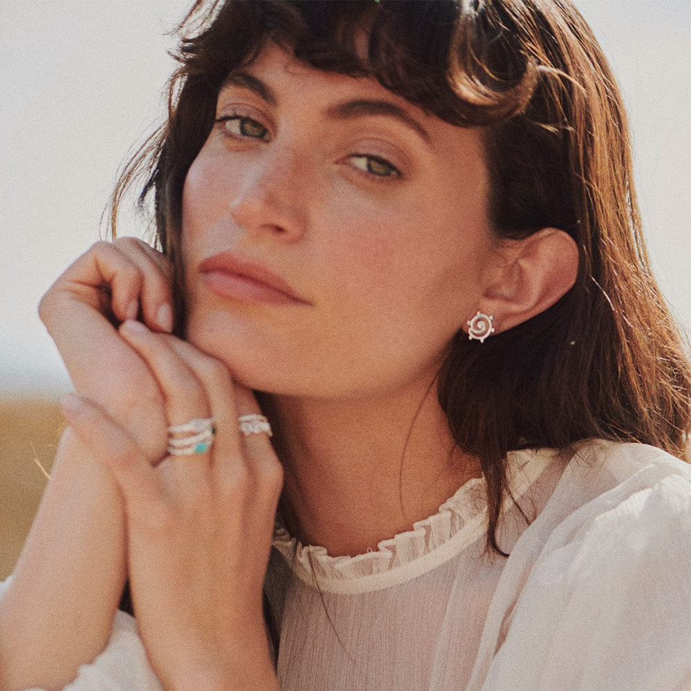 Daisy London Sterling Silver Spiral Sun Maxi Stud Earrings 3